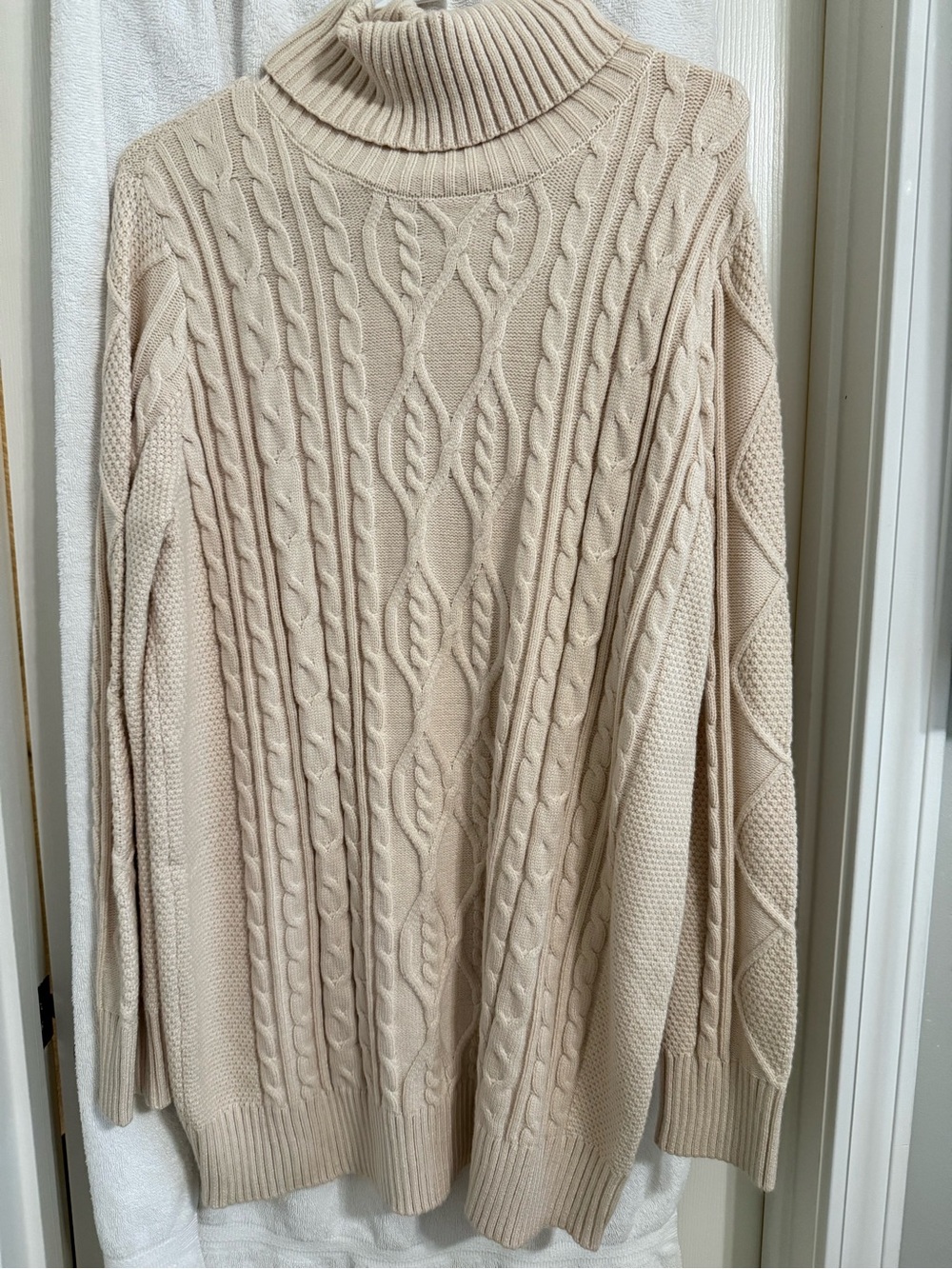 Cable Knit Turtleneck Sweater in Light Beige